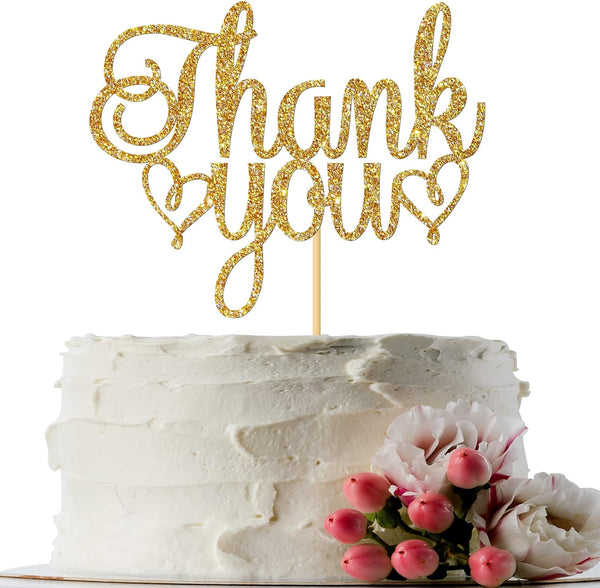 Thank You Cake Topper, Gold Glitter, Engaged, Wedding, Bridal Shower, Thanksgiving Day Party Decorations