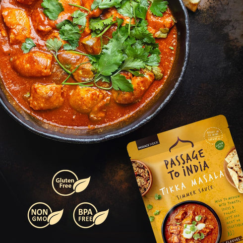Simmer 20 (375g) Passage to India Ready to Eat Meals - Tikka Masala Sauce - Authentic Indian Food - Prepared Meals