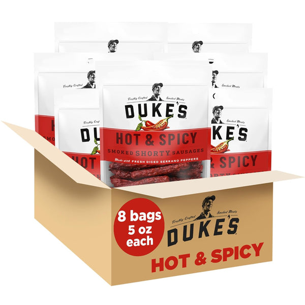 Duke's Pork Hot & Spicy Smoked Shorty Sausages, 7g Protein Per Serving,