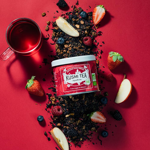3.5 oz 50 Kusmi Tea - AquaRosa - Organic Herbal Tea with Hibiscus & Berries - Caffeine Free Herbal Tea - Enjoy Hot