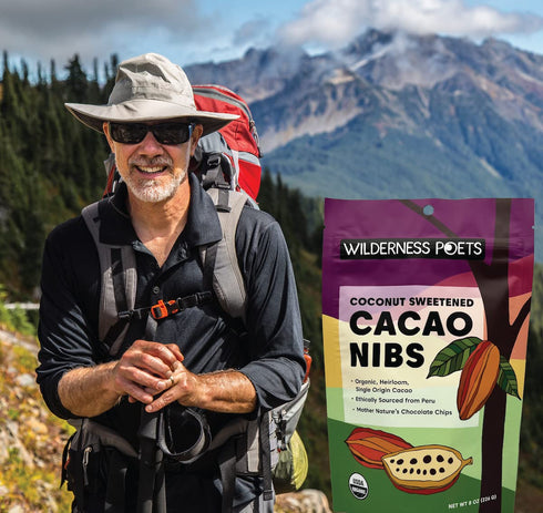 100% 8 227g Wilderness Poets, Organic Cacao Nibs (Sweetened with Coconut Nectar) - Peruvian Heirloom (Criollo Variety)