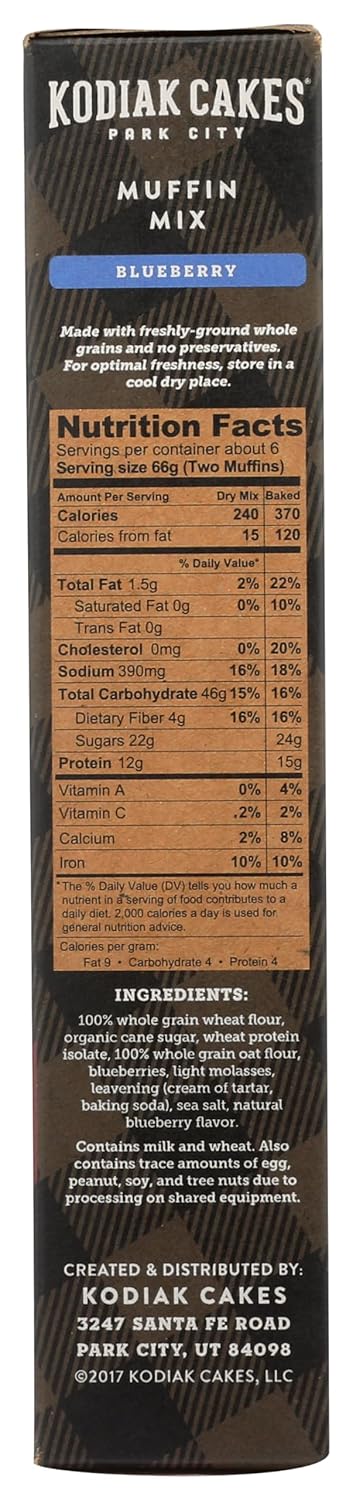 100% (Pack 1) Kodiak Muffin Baking Mix, Blueberry, High Protein, Whole Grains