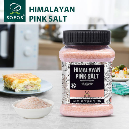 39oz (2.4 LB), Soeos Himalayan Pink Salt, Fine Grain, Non-GMO Himalayan Salt, Kosher Salt, Pink Himalayan Sea Salt