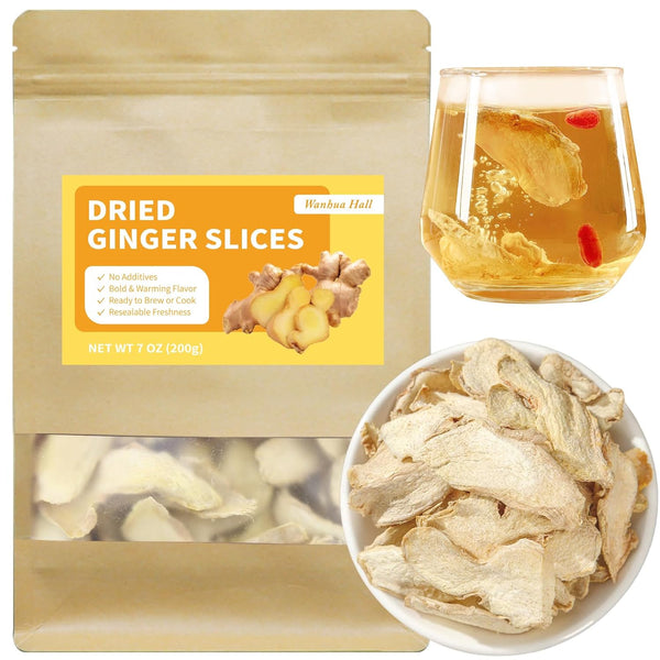 Wanhua Hall Dried Ginger Slices Dehydrated Ginger 7.o5oz/200g No Sugar Dried Ginger