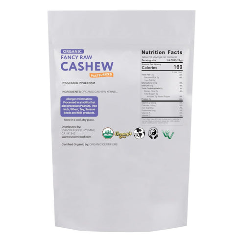 EvoZen Foods (1 LB) Organic Raw Whole Cashews, Non-GMO, Certified Kosher, Vegan Verified