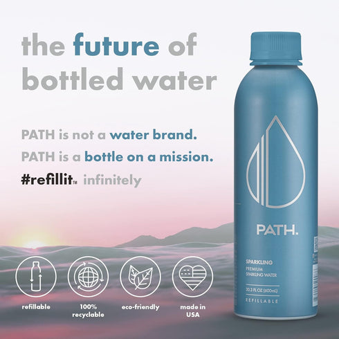 20.3 oz (Pack 12) PATH Sparkling Bottled Water - Ultra-Purified, pH-Balanced Carbonated Soda Water in Aluminum Bottle