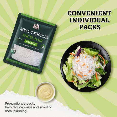 52USA 52.8 Oz, 6 Pack 3 USDA Organic Konjac Shirataki Noodle, Low Carb Pasta Variety-Angel Hair, Fettuccine, Spaghetti