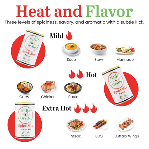Naija Grille Seasoning - Hot All Purpose Spice Mix for Chicken, Beef, Fish, Vegetables - 5 oz Low Sodium