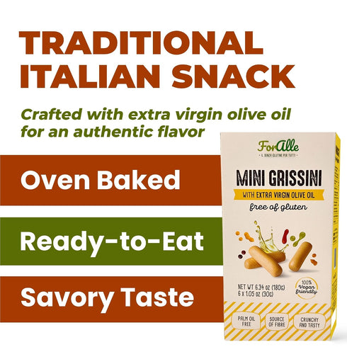 For Alle 6x1.05 oz (6.34 oz) (Pack 4) Gluten Free Mini Grissini with Extra Virgin Olive Oil, Traditional Italian