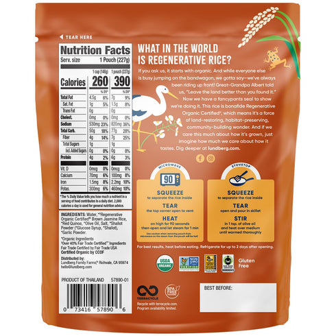 90 6-Pack 8 Oz Lundberg Brown Rice & Quinoa, Ready in Seconds, Regenerative Organic Certified Brown Jasmine Rice
