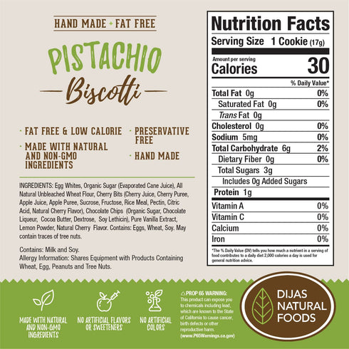 (12 oz, DIJAS Natural Foods, Individually Wrapped Fat Free Biscotti Cookies, All Natural Preservative Free Ingredients