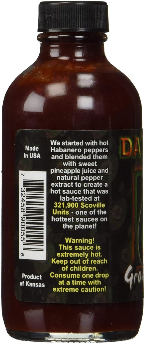 Da Bomb Ground Zero Original Hot Sauce - 4oz Bottle, 321,900 Scovilles - Made in USA with Habanero Peppers