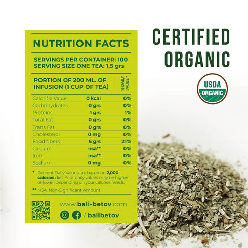 100 Count, BALIBETOV Organic Unsmoked Yerba Mate Tea Bags Traditional Cut, Clean Natural Energy, Gluten-Free & Vegan