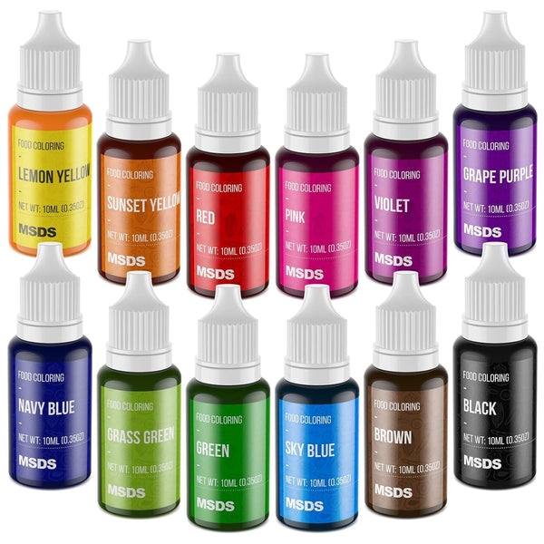 Food Coloring Set - 12 Color Food Grade Liquid Dye for Cake Decorating, Baking, Icing, Cooking, 0.35 Fl. oz Bottles