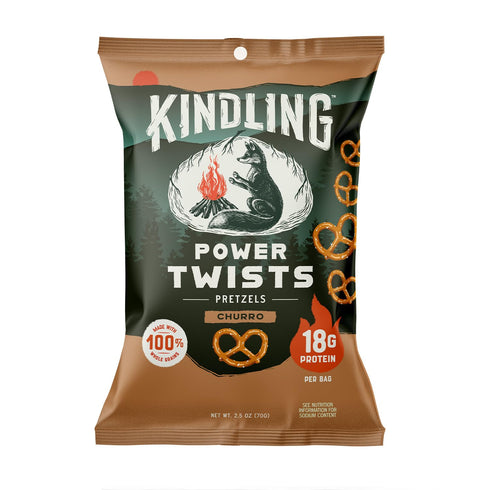 Protein-Packed 20g 8-Count (2.5oz Kindling Protein Pretzels - Churro | Snack Size Bags | Kosher | Protein Per Bag | No