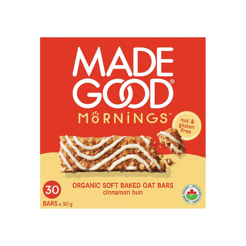 MadeGood Mornings Soft Baked Breakfast Bars, Cinnamon Bun 1.06 Oz (30 Count)