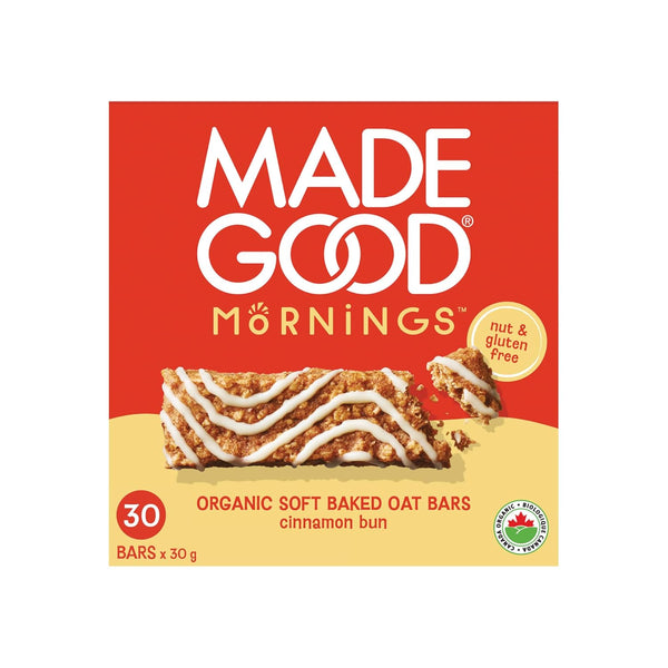 MadeGood Mornings Soft Baked Breakfast Bars, Cinnamon Bun 1.06 Oz (30 Count)