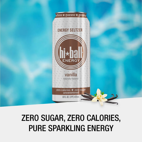 160mg 50mg 50mg 16 oz (8-Pack) Hiball Clean Energy Drink - Vanilla - Zero Sugar, Zero Calorie Sparkling Water