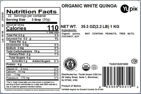 2.2 lb (35.2 oz), Yupik Organic White Quinoa, Non-GMO, Gluten-Free, Kosher, Vegan, Raw White Grains, Unsalted