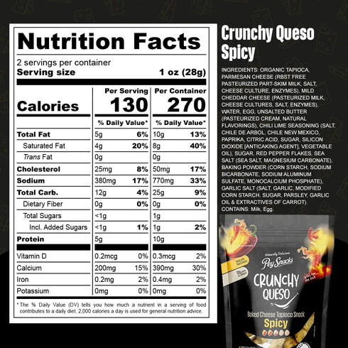 TEAMORE Pack 6 Pey Snacks Crunchy Queso Cheese Spicy, Baked Cheese & Tapioca Snacks with Cheddar, Parmesan, and a