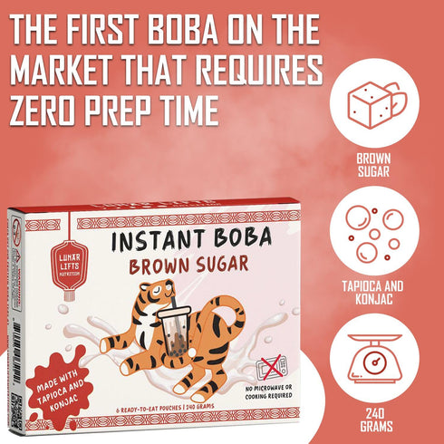 70% 6 (240g) Instant Brown Sugar Boba, Fewer Calories, Made with Konjac and Tapioca, Brown Sugar Boba Pearls for Boba
