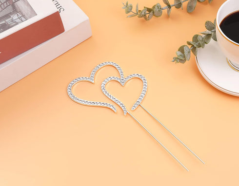 Two Hearts One Love Rhinestone Wedding Cake Topper, Silver, Gift Boxed by LOVENJOY