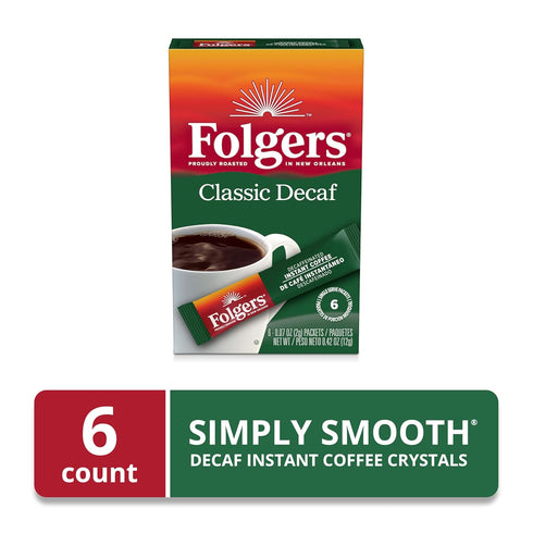 Packets, 6 Count Folgers Classic Decaf Instant Coffee Crystals