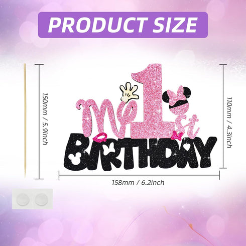 BEISHIDA Girls Cake Topper Mouse Cake Topper Mouse Birthday Party Decorations My 1st Birthday Pink and Black Mouse Birthday Party Supplies for Kids Girls