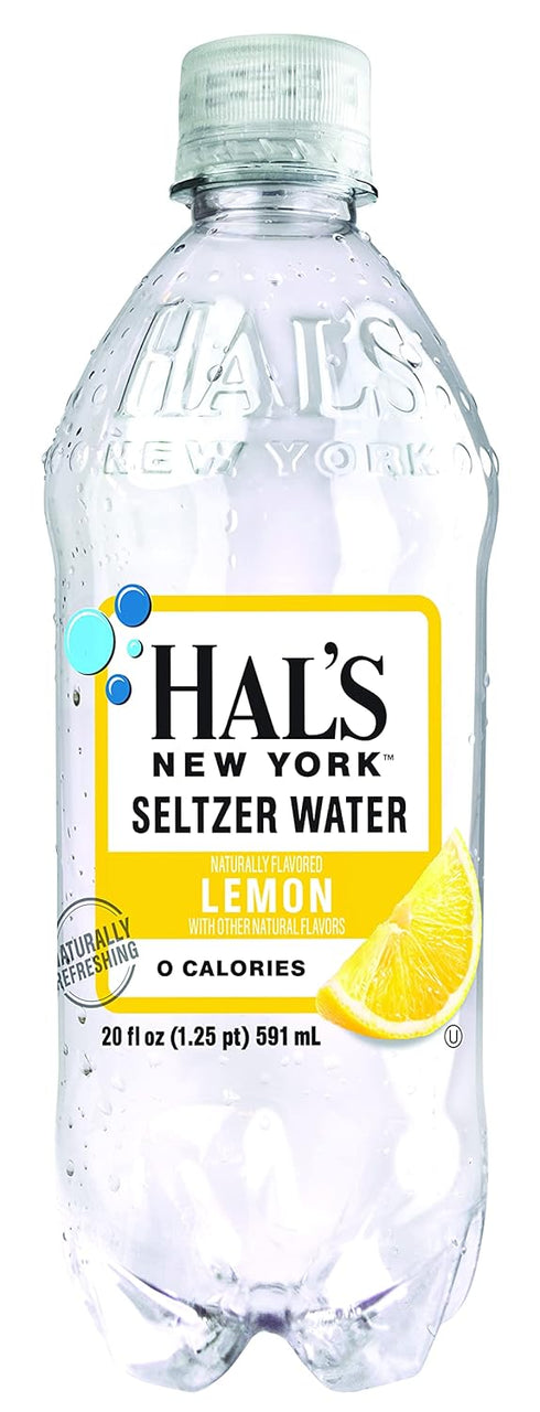 Hal's New York 20 Oz (Pack 24) Seltzer Water, Lemon Sparkling Water, Fl Bottles