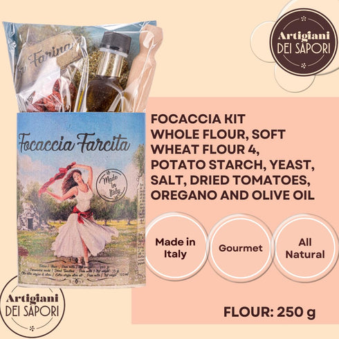 Set Artigiani dei Sapori Gourmet Focaccia Bread Kit Authentic Italian Baking Gift with Premium Ingredients