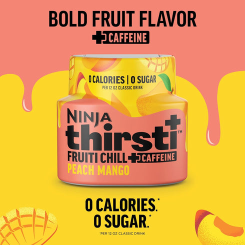17, 12oz 3 Pack, WCFPCMGAM Ninja Thirsti Flavored Water Drops, FRUITI CHILL+ Peach Mango, Bold Fruit Flavor