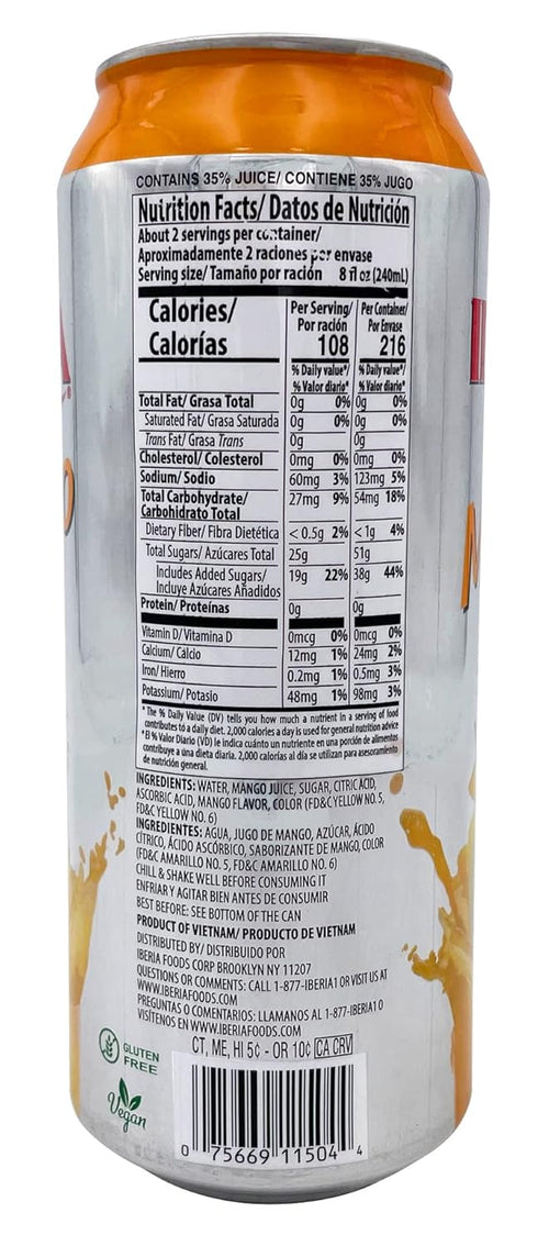 16.57 Oz(Pack 12) Iberia Mango Juice Drink, Fl