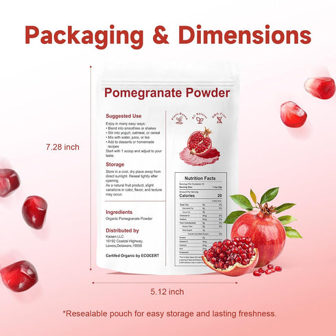 4oz (114g) Organic Pomegranate Powder, Pure Pomegranate Juice Powder, Non GMO, Gluten Free, Vegan Superfood