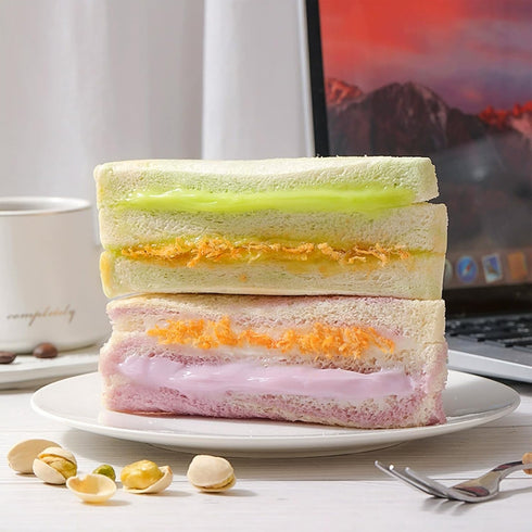 BKSUAIWU 10 Bags Asian Breakfast Bread,Taro puree&pistachio Mixed Flavor Chinese Sandwich,Individually Wrapped
