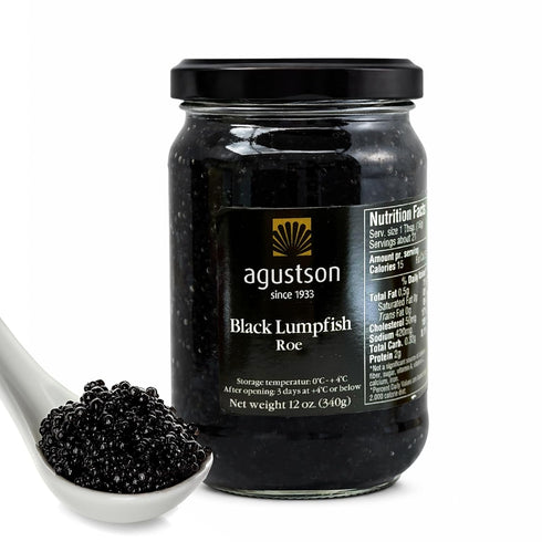 12 oz 4 Agustson Black Lumpfish Caviar Roe, Product of Denmark | Gourmet Seafood Caviar with Bold Briny Flavor