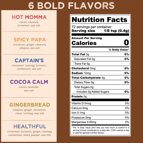 Set (72 Pack, Whole30 Coffee Dust Flavoring Powder, Sampler Servings) Healthy Coffee Dusting Flavor Variety All Natural