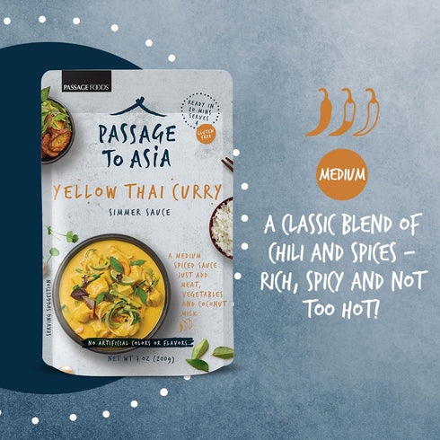 Passage to Asia Simmer 255g Curry Sauce - Yellow Thai Curry Sauce - Authentic Mild Spice Yellow Curry Asian Food