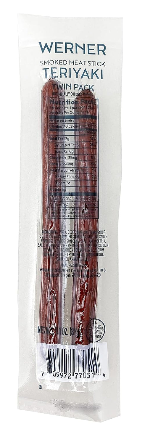 Werner Teriyaki Meat Stick Twin Pack Pork and Beef Protein Snack 1.1