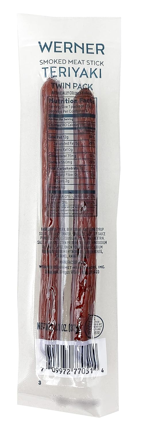 Werner Teriyaki Meat Stick Twin Pack Pork and Beef Protein Snack 1.1