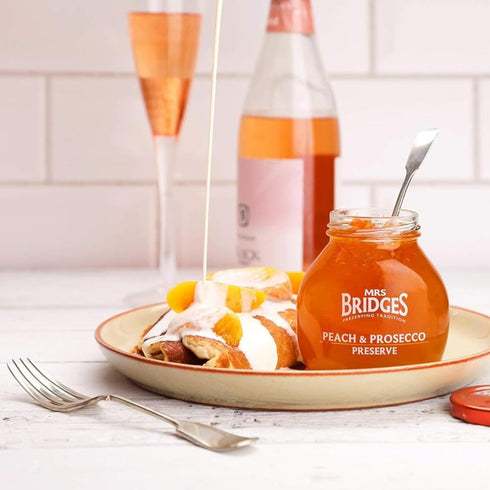 12oz (Pack 3) Mrs Bridges Peach & Prosecco Preserve, Made in Scotland, Jar