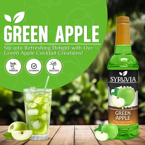 25.4 oz, Syruvia Green Apple Syrup, Flavored Syrup for Drinks, Cocktails, Lemonades, Iced Teas, and Desserts fl