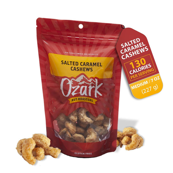 OZARK NUT ROASTERS, Salted Caramel Cashews, Flavored Snack Nuts, Gluten-Free Gourmet Candied