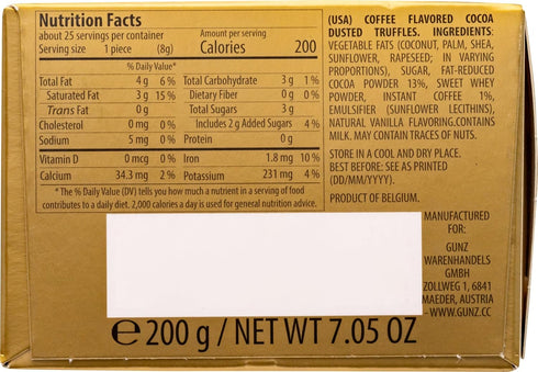 Generic 7.05oz/200g, Maitre Truffout, Coffee Flavored Fancy Cocoa Dusted Truffles, Belgian Chocolate