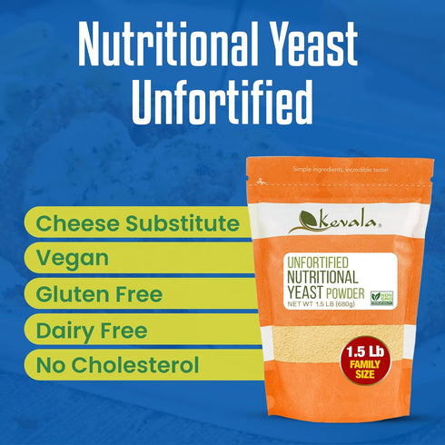 1.5 lb Kevala Nutritional Yeast - Premium Non Fortified Powder for Vegan Cooking, Product of USA, Seasoning with a