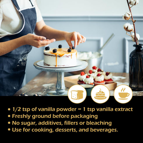 ORGFUN Vanilla Bean Powder 3.53 Oz, Pure Natural Ground Madagascar Vanilla Powder for Baking, Desserts, Coffee