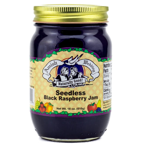 18 (Pack 2) Amish Wedding All Natural Seedless Black Raspberry Jam Ounces