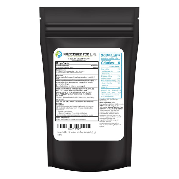 Prescribed For Life Sodium Bicarbonate Powder, Organic Aluminum Free Baking Soda, Bicarbonato
