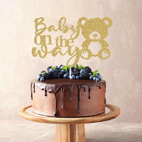 Heddonar Glitter Baby On The Way Cake Topper - Pregnancy Announcements Cake Topper, Baby Bear Gender Reveal Birthday