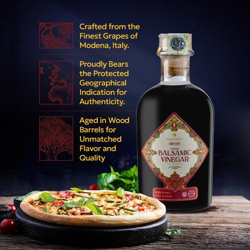 8.45 Oz 60 65% Dependable Food Balsamic Vinegar of Modena Fl | Aged Days | High Density, Grape Must | Kosher | Classic
