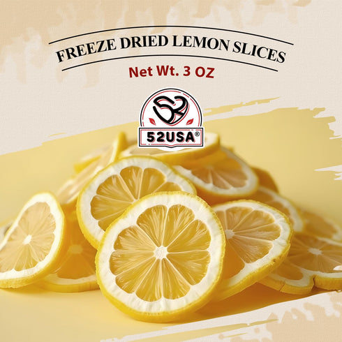 52USA 3oz (85g), Freeze Dried Lemon Slices, Dehydrated Lemon Slices for Teas, Infused Water, All Natural, No Additives